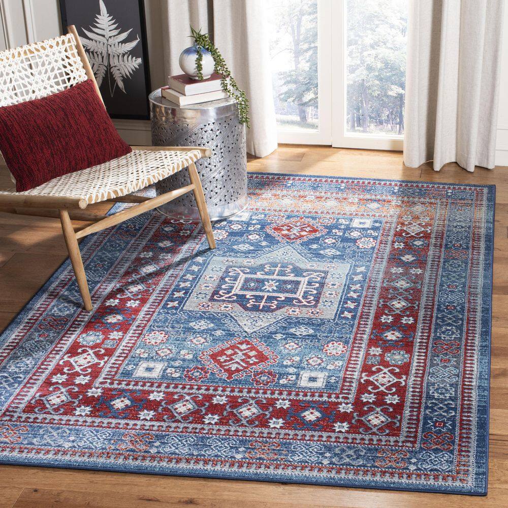 Palatial Red & Blue Traditional Kazak Round Rug, 9' x 12'