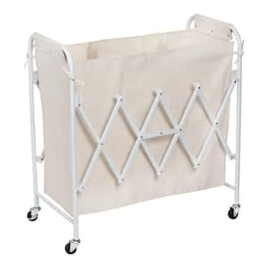 White Collapsible Triple Laundry Sorter with Rubber Wheels