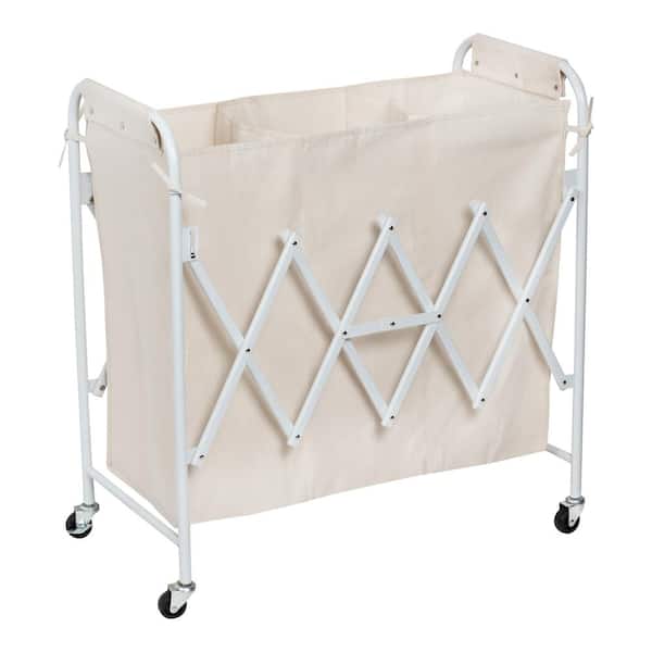 Honey-Can-Do White Collapsible Triple Laundry Sorter with Rubber Wheels