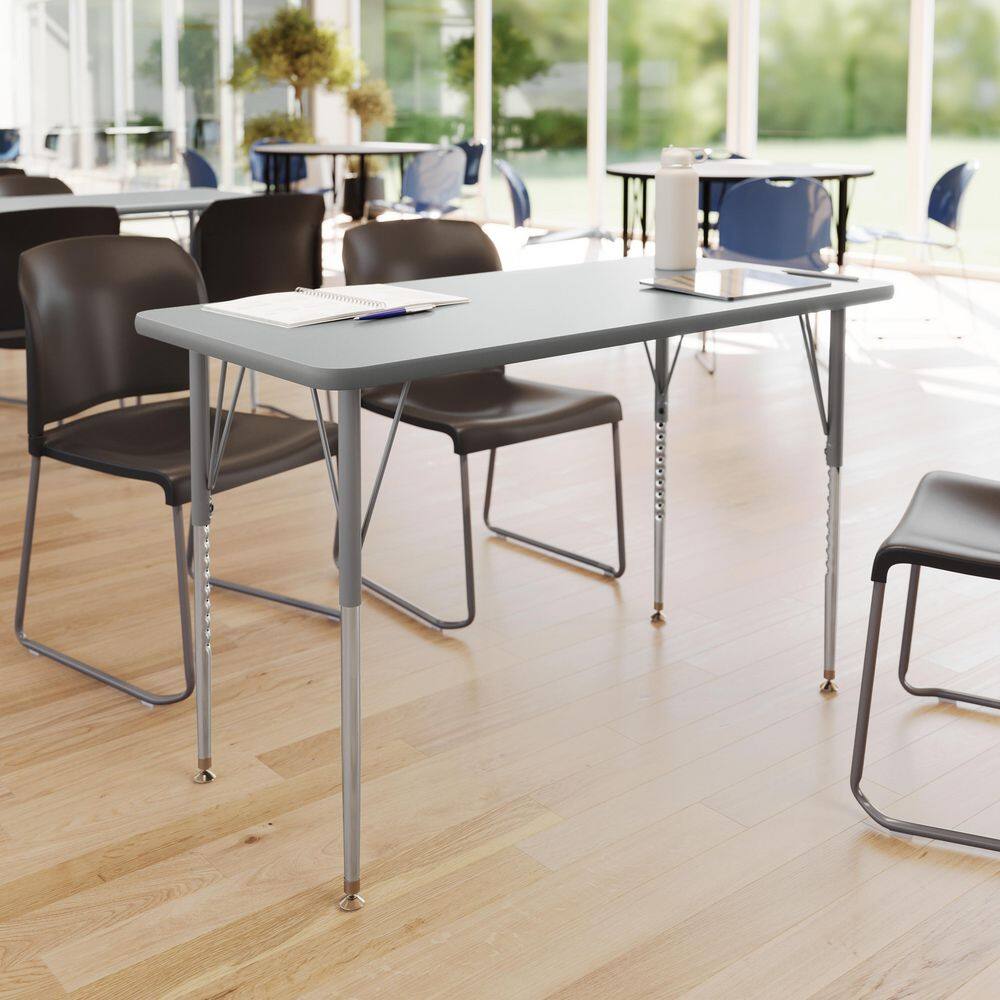 Wren Adjustable Gray Top/Silver Frame Rectangle Kids Activity Table with Thermal Laminate Top for 4