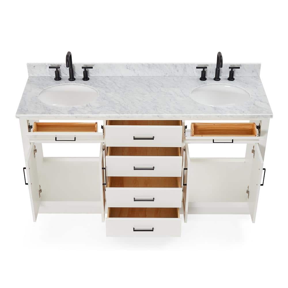 Hepburn 67" White Marble Top Double Basin Freestanding Vanity
