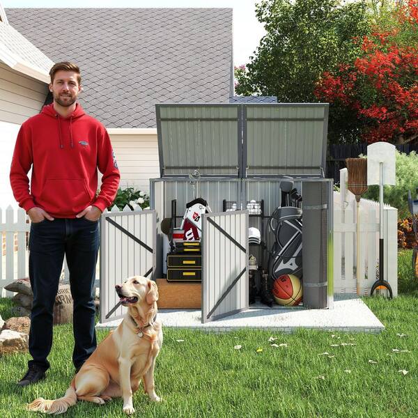63.78 in. W x 32 in. D x 48 in. H Gray Galvanized Steel Trash Can