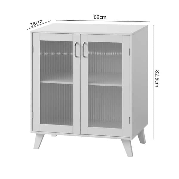 FUNKOL 27.1 in. x 14.96 in. x 32.5 in. White Particleboard Ready to Assemble Kitchen Cabinet w/2 Glass Door & Adjustable Shelve