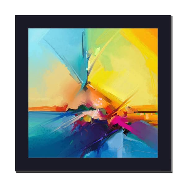 Unbranded Gallery-Grade Vibrant Rainbow Black Framed Acrylic Abstract Statement Wall Art 48 in. x 48 in.