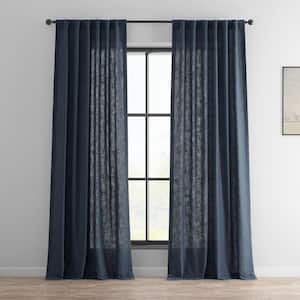 British Navy Blue Heavy Faux Linen Light Filtering Curtain - 50 in. W x 120 in. L (1 Panel)