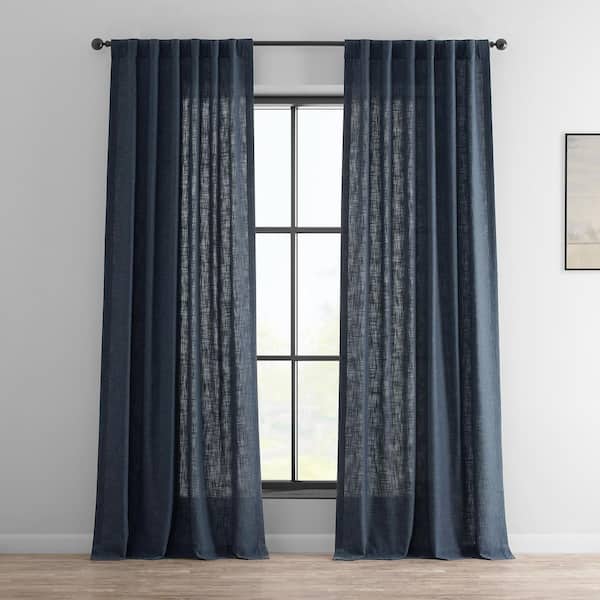 Exclusive Fabrics & Furnishings British Navy Blue Heavy Faux Linen Light Filtering Curtain - 50 in. W x 96 in. L (1 Panel)