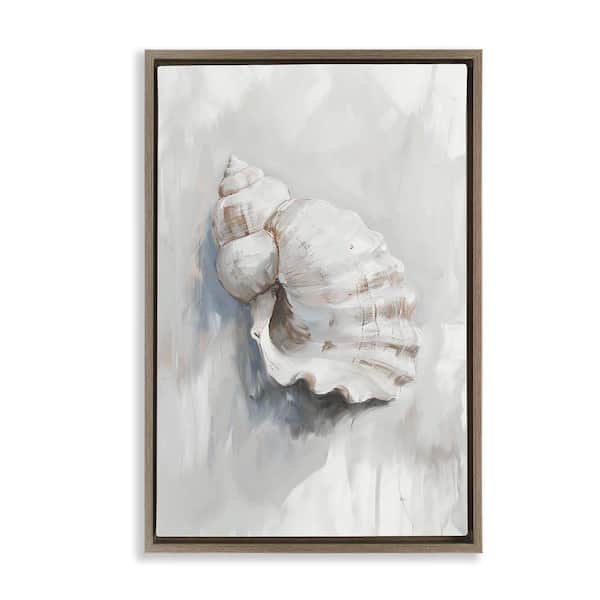 Stupell Industries Neutral Curved Seashell by Ramona Murdock Brown Floater Frame Animal Graphic Art Print 25 in. x 17 in.