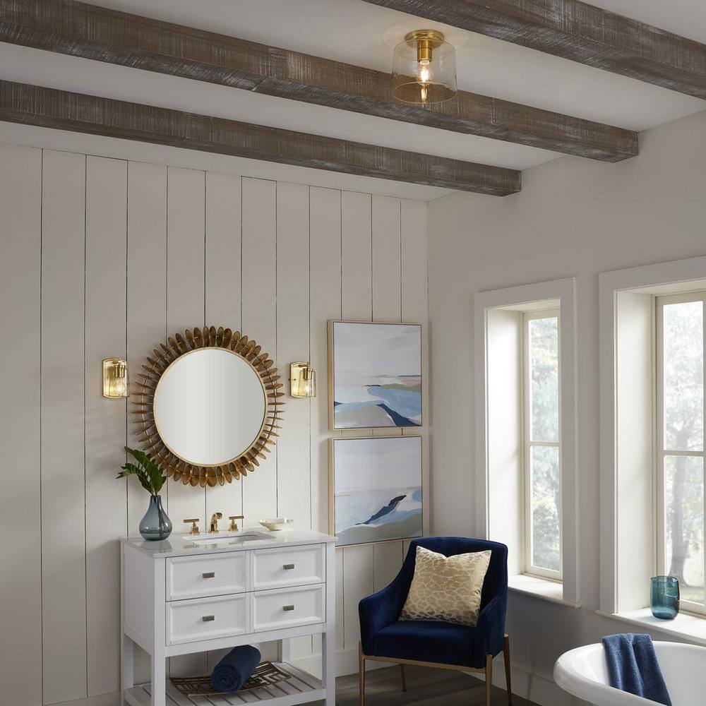 Adley Satin Brass Flush Mount with Clear Glass Shade