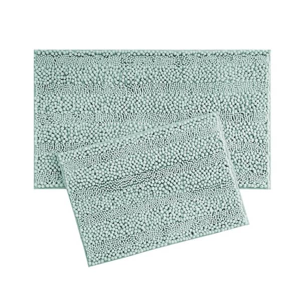 Non-Slip Astor Chenille 20 in. x 34 in. Sage Green Polyester 2-Piece Bath Mat Set
