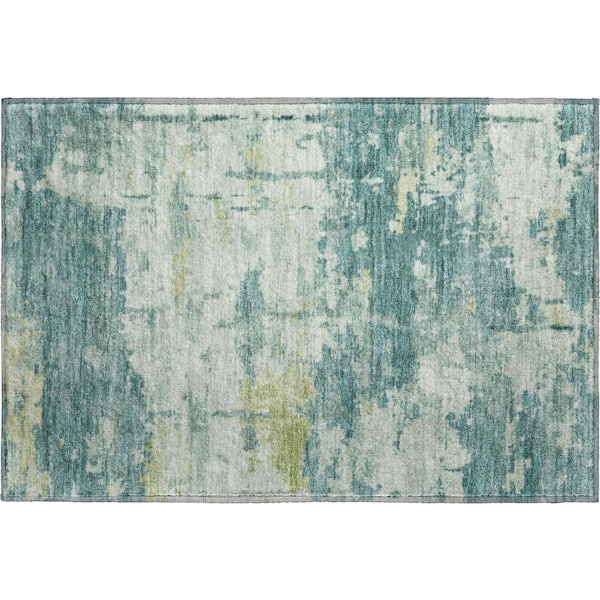 Mayfield Premium Machine Washable Abstract AMF2362 Teal 2 ft. x 3 ft. Accent Rug
