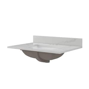 31 in. W x 22 in. D x .75 in . H Engineered Quartz White Rectangular Single Sink Bath Vanity Top in Calacatta Bianco