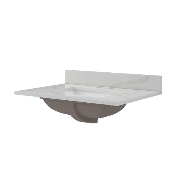 CRAFT + MAIN 31 in. W x 22 in. D x .75 in . H Engineered Quartz White Rectangular Single Sink Bath Vanity Top in Calacatta Bianco