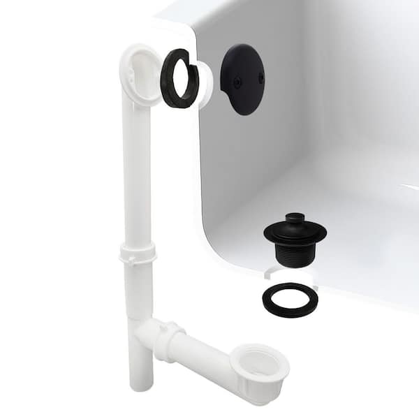 Westbrass White 1-1/2 in. Tubular Pull and Drain Bath Waste Drain Kit with 2-Hole Overflow Faceplate, Matte Black