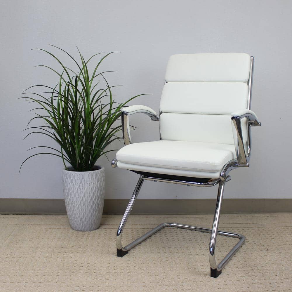 Chic White CaressoftPlus Executive Guest Chair with Chrome Finish
