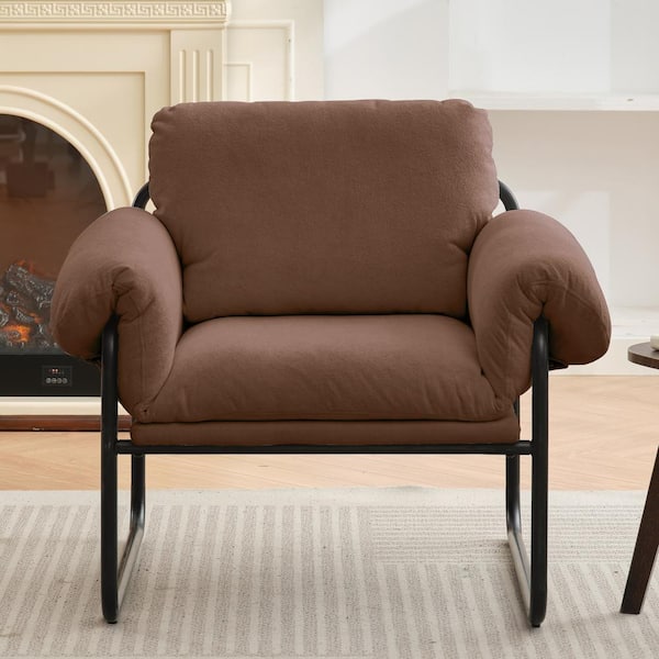 JEAREY Moore Metal Brown Lambswool Soft Cushion Arm Chair for Bedroom and Living Room
