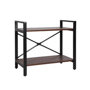 23.6 in. Brown Wooden 2-shelf Etagere Bookcase with Open Shelves for Entryway, Hallway, Living Room
