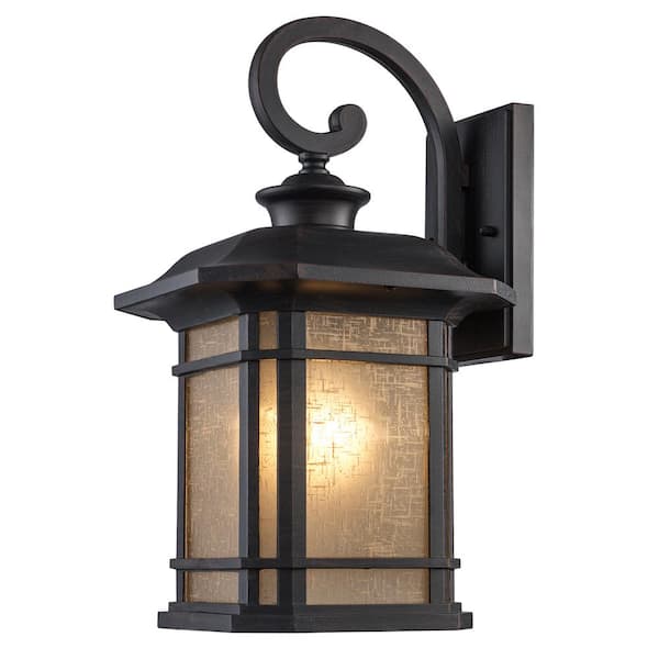 Bel Air Lighting San Miguel 16.5 in. 1-Light Rust Outdoor Wall Light Fixture with Tea Stained Glass