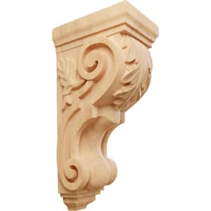7 in. x 5 in. x 14 in. Unfinished Wood Red Oak Large Traditional Acanthus Corbel