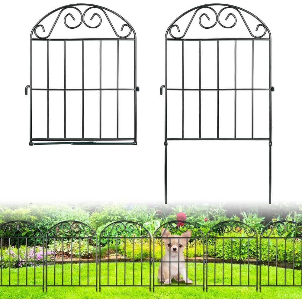 20 Panels Collapsible Garden Fence 22 Ft L x 24 in H Black Rustproof Metal 