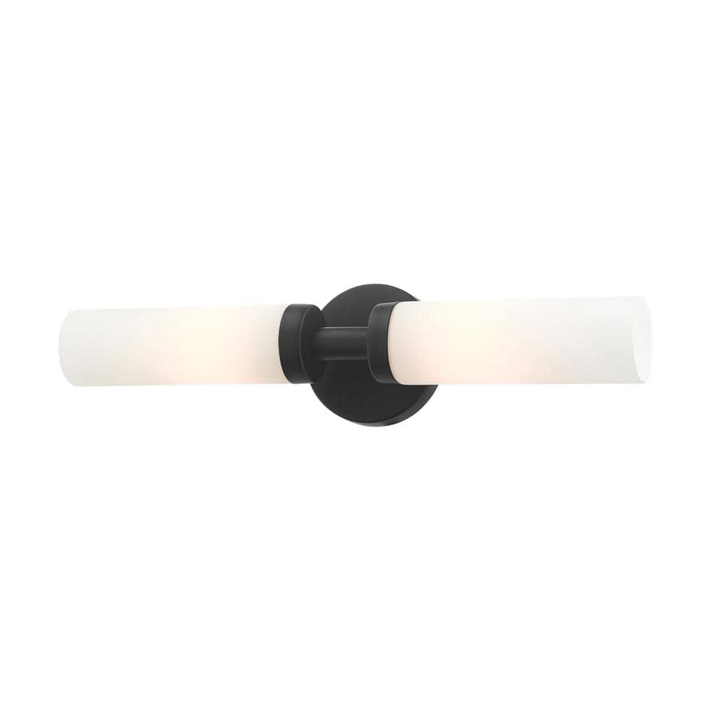 Black Steel 2-Light Vanity with Satin Opal Glass