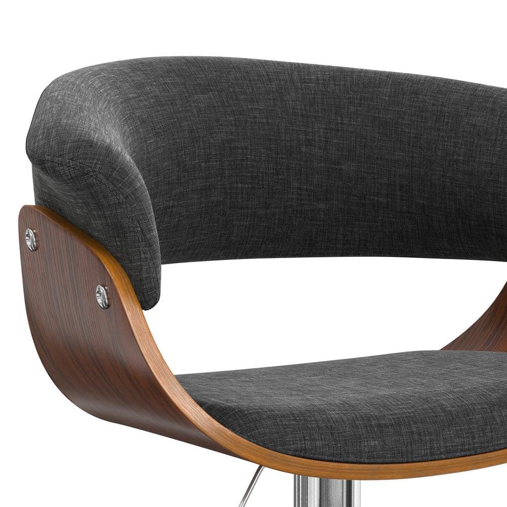 Mid Century Modern Sheldon Adjustable Swivel Stool in Charcoal Grey Linen