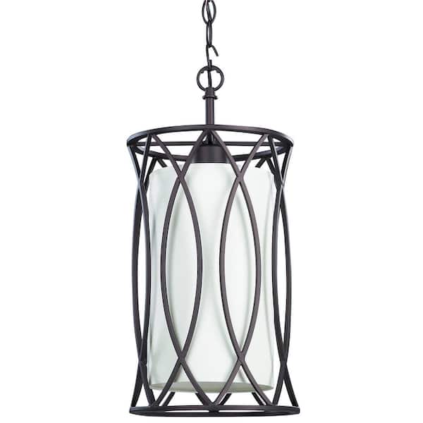 CANARM Monica 1-Light Oil Rubbed Bronze Pendant with White Fabric Shade