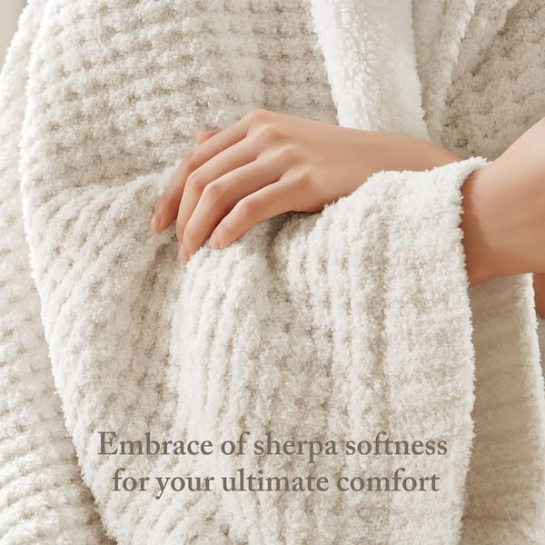 Madison Park Eden Ivory Polyester Waffle Knit Chenille Throw