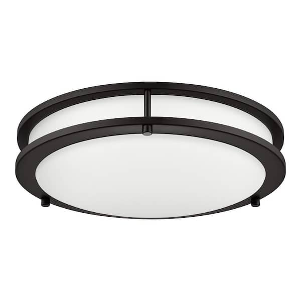 Hampton Bay Flaxmere 14 in. Transitional Oil Rubbed Bronze Selectable CCT Integrated LED Flush Mount for Kitchens