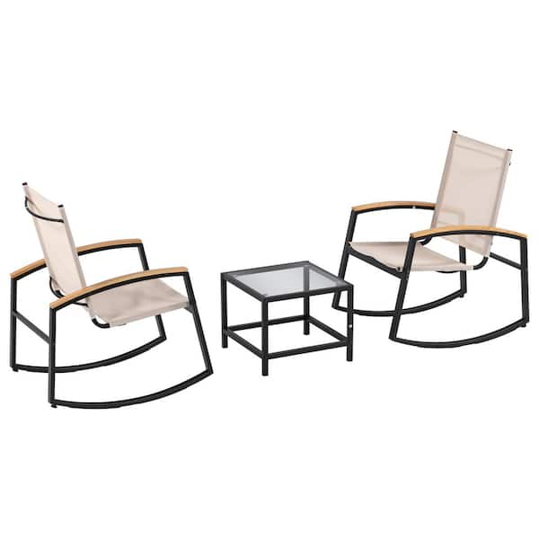 maocao hoom Black 3-Piece Metal Outdoor Bistro Set with Breathable Textilene Mesh Back