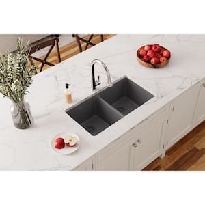 Quartz Classic 33 in. Undermount Double Bowl Dusk Gray Granite/Quartz Composite Kitchen Sink Only