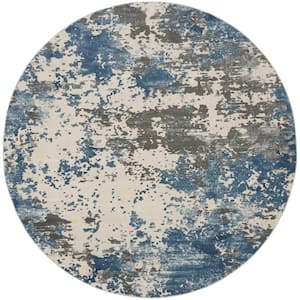 Rustic Textures Grey/Blue 8 ft. x 8 ft. Abstract Contemporary Round Area Rug