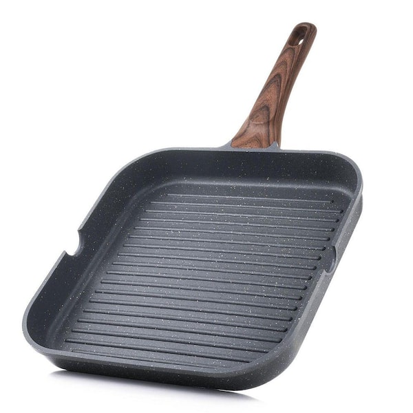 9.5 in. Electric Coil Nonstick Square Grill Pan Black Die Cast Aluminum Easy Clean Pour Spouts 1-Piece