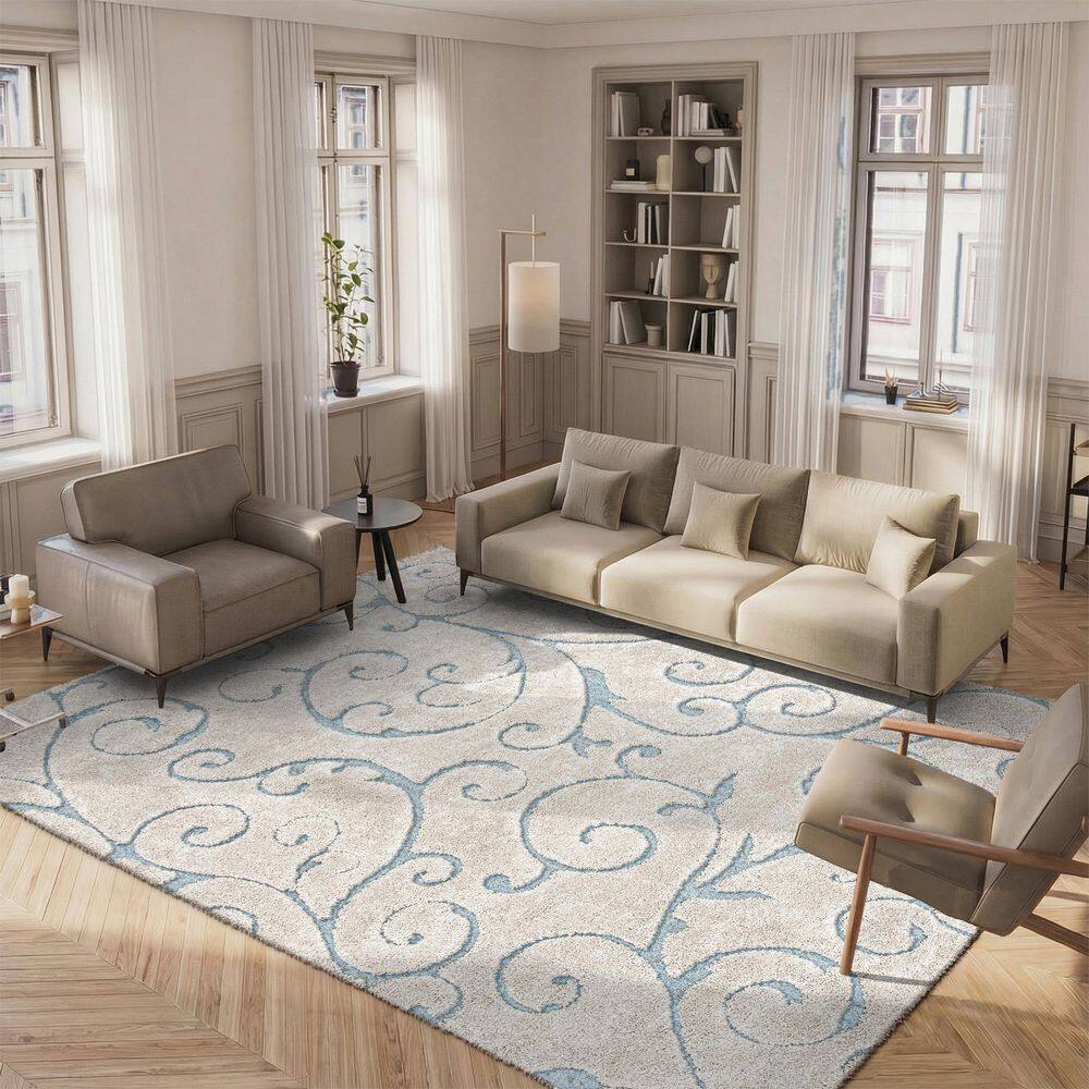 Florida Shag 4 ft. x 6 ft. Beige/Blue Gray High-Low Floral Area Rug price history on PriceWatchPro