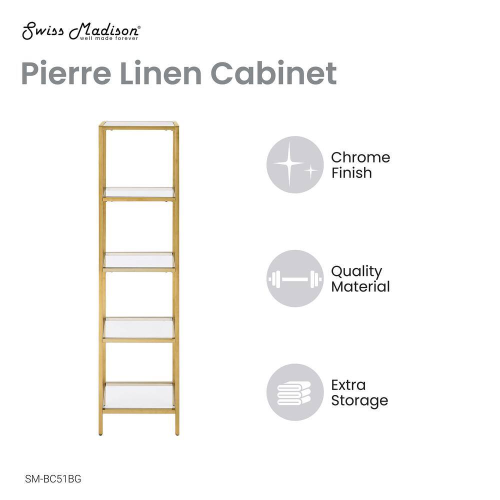 Pierre Brushed Gold Freestanding Linen Cabinet with Glass Shelves