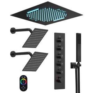 Aurora Cascade LED Showers 5-Spray Ceiling Mount 20 in. Fixed Shower 2, 10 in. Showers Handheld in Matte Black-5 Spray