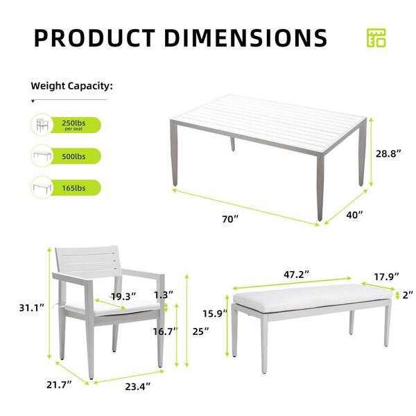 6-Piece Aluminum Outdoor Dining Set with White Sunbrella Cushions
