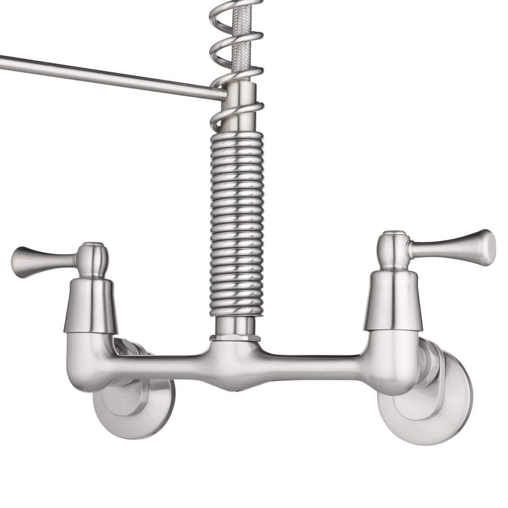 Stainless Steel Wall Mount Kitchen Faucet with Pull-Down Spray