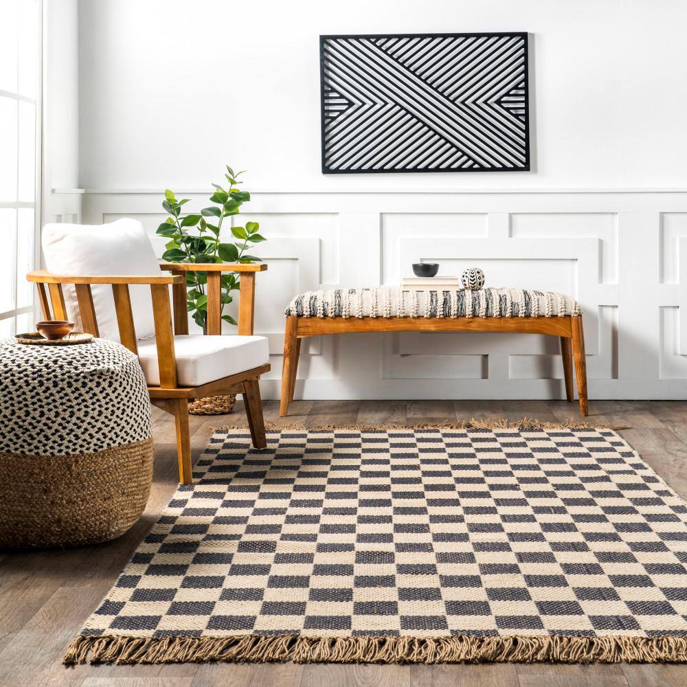 Gray and Beige Geometric Wool Jute Rectangular Area Rug