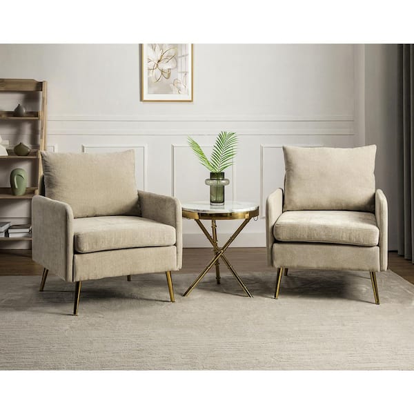 JAYDEN CREATION Magnesia Tan Polyester Arm Chair with Removable Cushions (Set of 2)