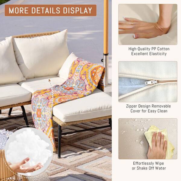 82 Inch Boho L Shaped Outdoor Couch With Reversible