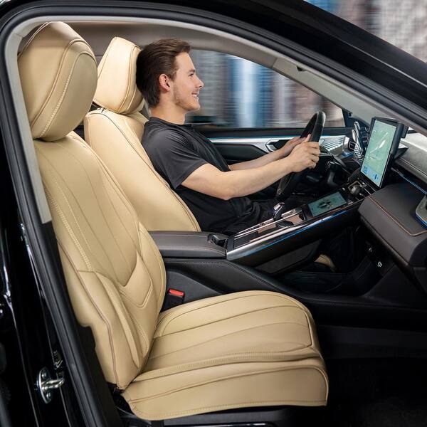 VEVOR Seat Covers Universal Car Seat Covers Front Seats 6pcs Faux Leather Seat Cover Full Enclosed Design Beige ZTMSPGTDSTYXA942AV0 0805 The Home Depot