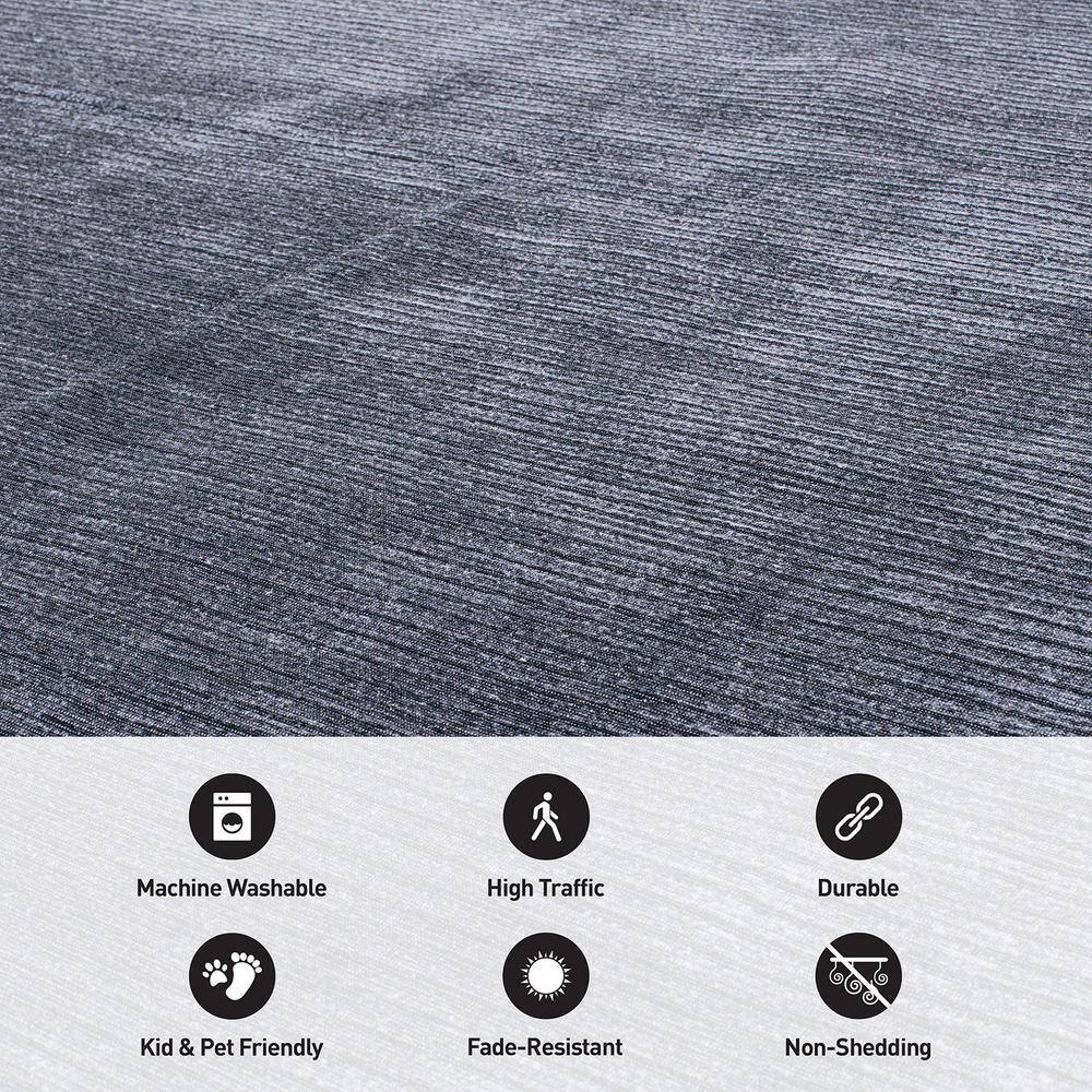 Dark Gray Flat Woven Stripe Synthetic Area Rug 5' x 7'