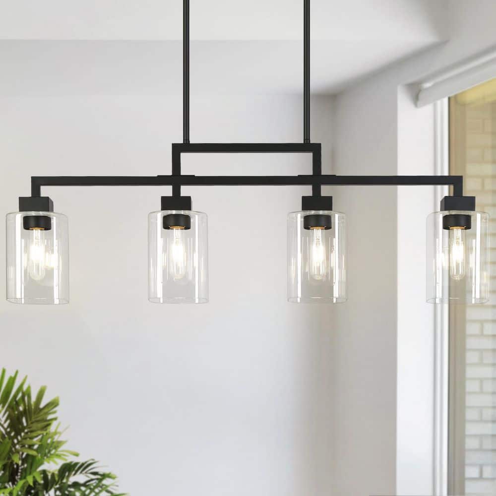 Transitional 34.4 in. Black 4-Light Linear Chandelier with Rectangle Clear Glass Shades, Kitchen Island Pendant Light price history on PriceWatchPro