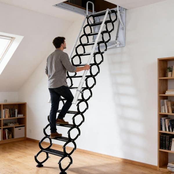 Justincity Wall Mounted Folding Attic Ladder with Handrails