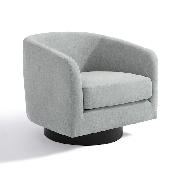 Modern Light Gray Chenille Upholstered 360°Swivel Accent Arm Barrel Chair With Wood Base(Set of 2)