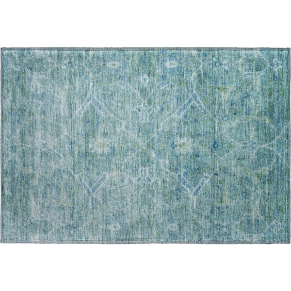 Mayfield Premium Machine Washable Abstract AMF2298 Turquoise 2 ft. x 3 ft. Accent Rug