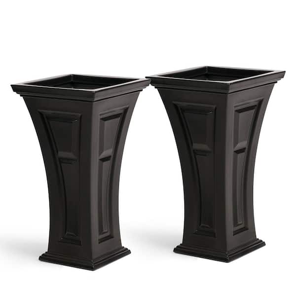 FCMP Outdoor Tall 16 in. x 28 in. Black Plastic Heritage Planter (2-Pack)