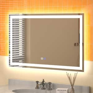 Derrin 40 in. W x 24 in. H Medium Rectangular Frameless Anti-Fog Dimmable LED Wall Bathroom Vanity Mirror in Silver