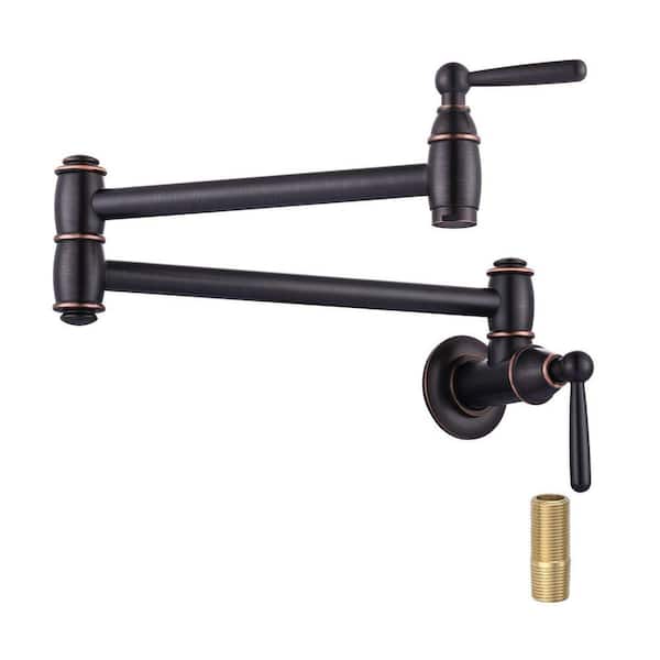 Wall Mounted Pot Filler 2-Handles Kitchen Faucet with 360° Spout Swivel in Oil Rubbed Bronze