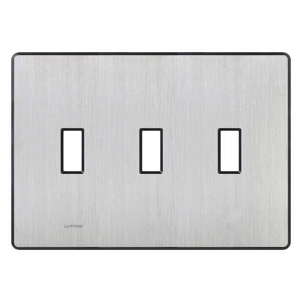 Lutron Fassada 3 Gang Toggle Switch Cover Plate for Dimmers and Switches, Stainless Steel (FW-3-SS)